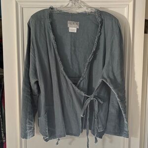 Teal blue Tie-Front linen jacket